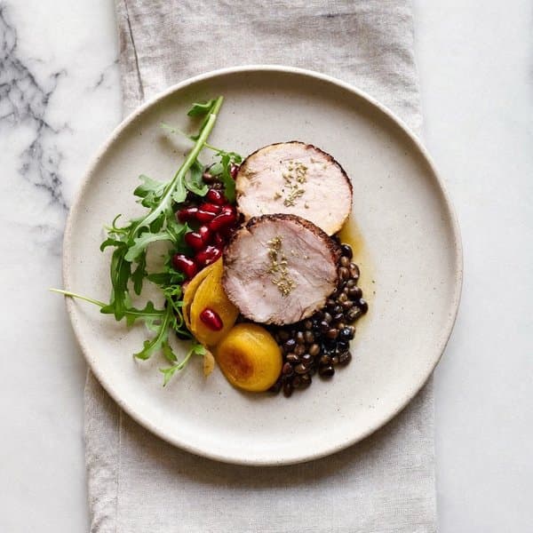 Cypriot Afelia-Style Pork with Brown Lentils, Coriander Seed and Pomegranate