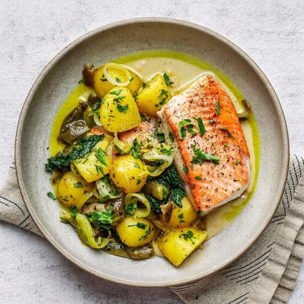 Portuguese Caldo Verde with Cod, Collards and Saffron Potatoes