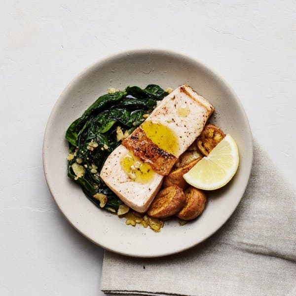 Pan-Seared Cod with Spinach and Sweet Potato