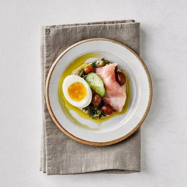 Greek Smoked Trout and Soft-Boiled Egg Mezze with Olive Tapenade