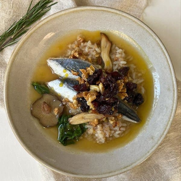 Anti-Inflammatory Sardine Dinner with Shiitake-Rosemary Broth and Brown Rice