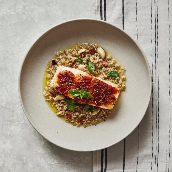 Sardinian Cod with Fregola-Style Quinoa, Saffron and Mint
