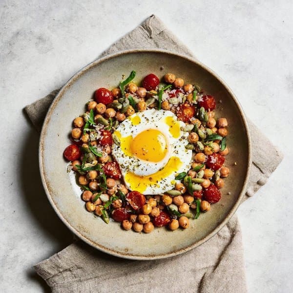 Roman Warm Chickpea Bowl with Soft Egg and Pumpkin-Seed Gremolata