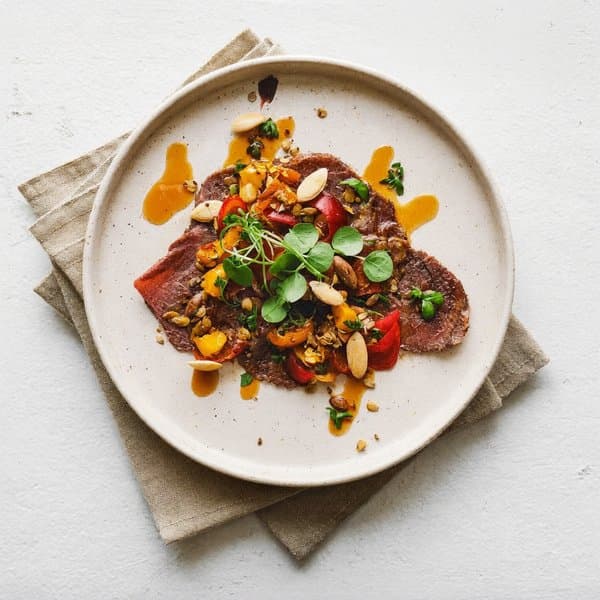 Basque Beef Carpaccio Pintxo with Pumpkin-Seed Romesco