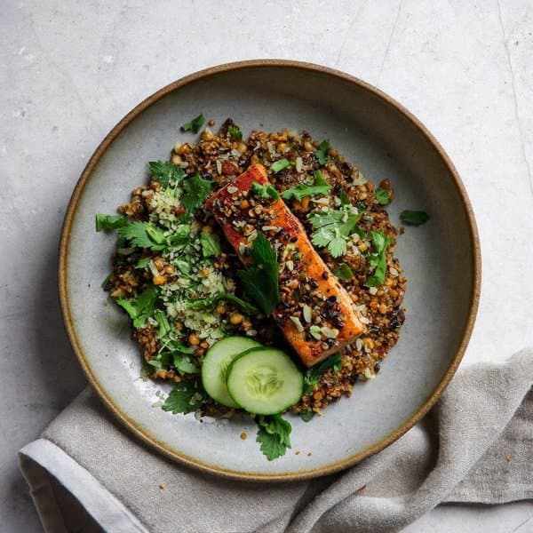 Lebanese Seared Tuna over Tabbouleh-Style Quinoa with Brazil-Nut Za'atar