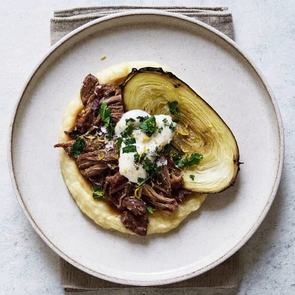 AIP Slow-Cooked Lamb Shoulder with Cassava Mash and Charred Cabbage
