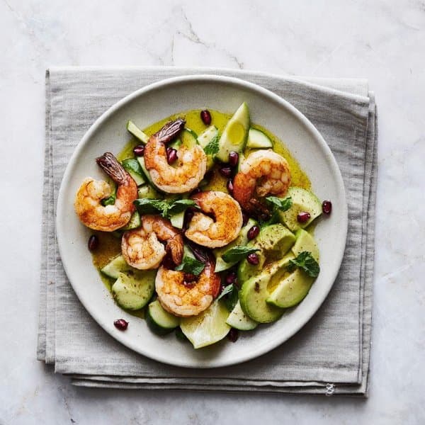 Turmeric-Ginger Shrimp Bites with Pomegranate, Avocado and Mint