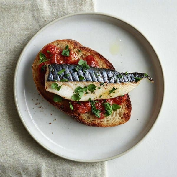 Andalusian Seared Mackerel Breakfast Pintxo with Tomato Sofrito and Sherry Vinegar