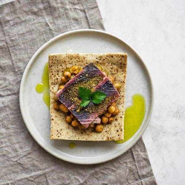 Tunisian Tuna and Harissa-Chickpea Bite with Cumin and Parsley