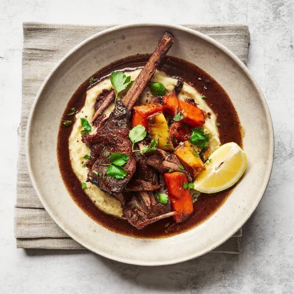 AIP Slow-Braised Lamb Shank with Bone Broth, Cassava and Roasted Roots
