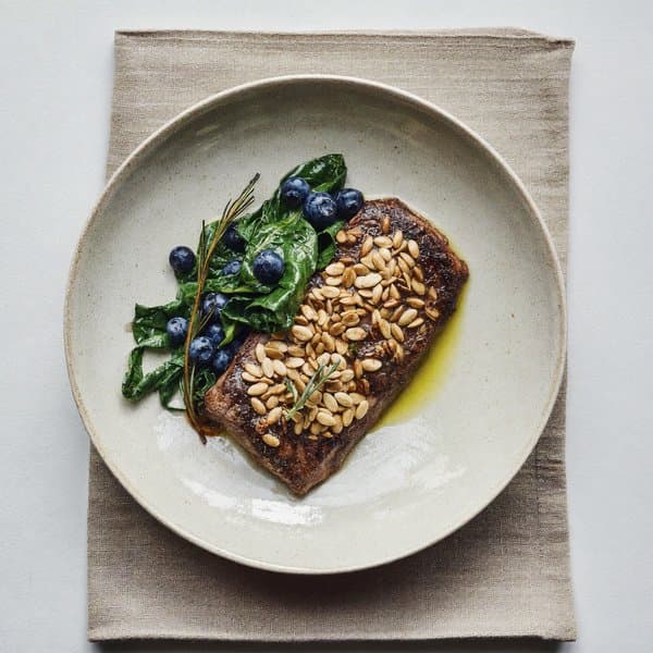 Anti-Inflammatory Beef Skillet with Pumpkin Seed, Rosemary, Wilted Spinach and Blueberry