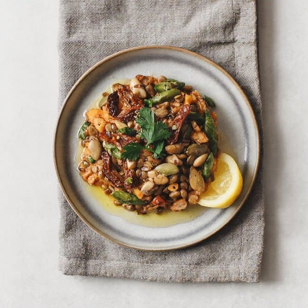 Romagnola Warm Lentil Bite with Pumpkin Seeds, Sun-Dried Tomato and Parsley