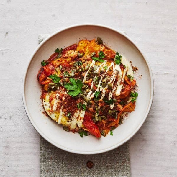 Levantine Tuna Shakshuka with Za'atar Eggs and Lemon-Tahini Drizzle