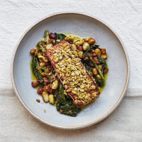 Pugliese Sunflower-Crusted Tuna over Stewed Cannellini and Bitter Greens