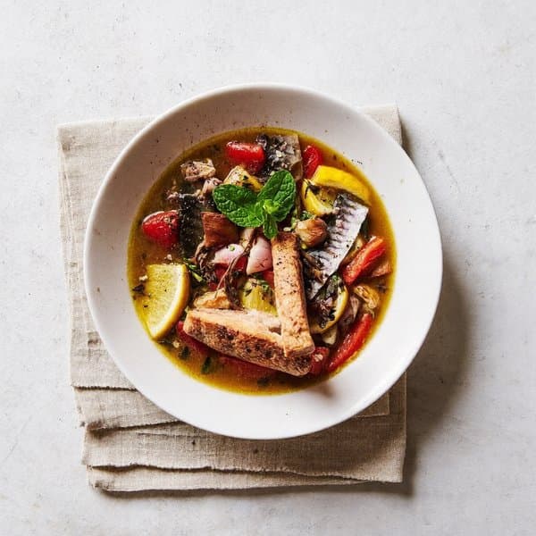 Maltese Aljotta Fish Soup with Mackerel, Garlic, Mint and Toasted GF Bread