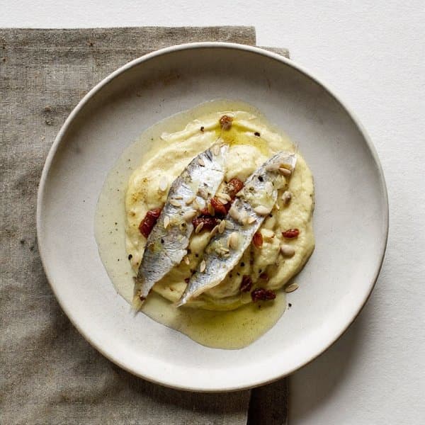 Venetian Sarde in Saor with Soft Polenta and Sunflower-Raisin Agrodolce