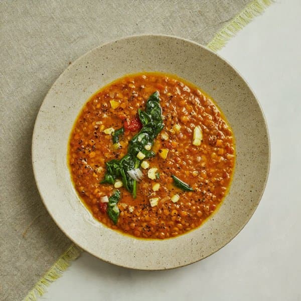 Lentil Soup with Wilted Spinach