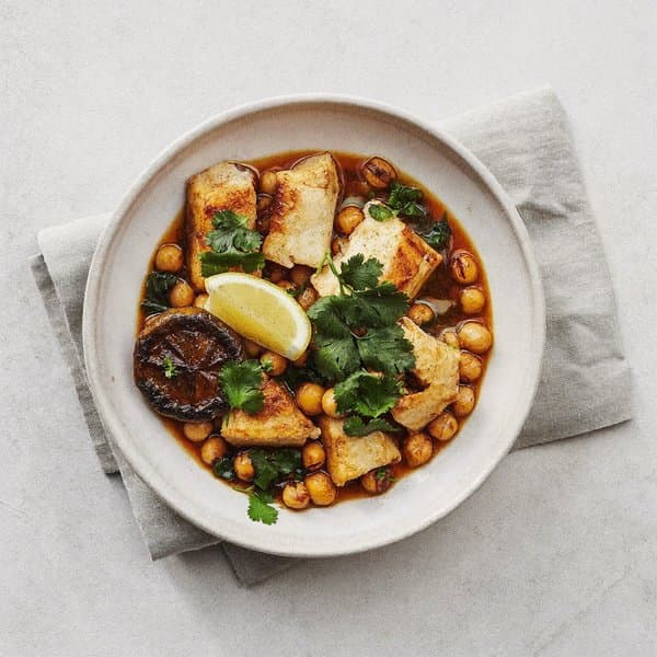 Moroccan Cod & Chickpea Tagine with Preserved Lemon and Cilantro