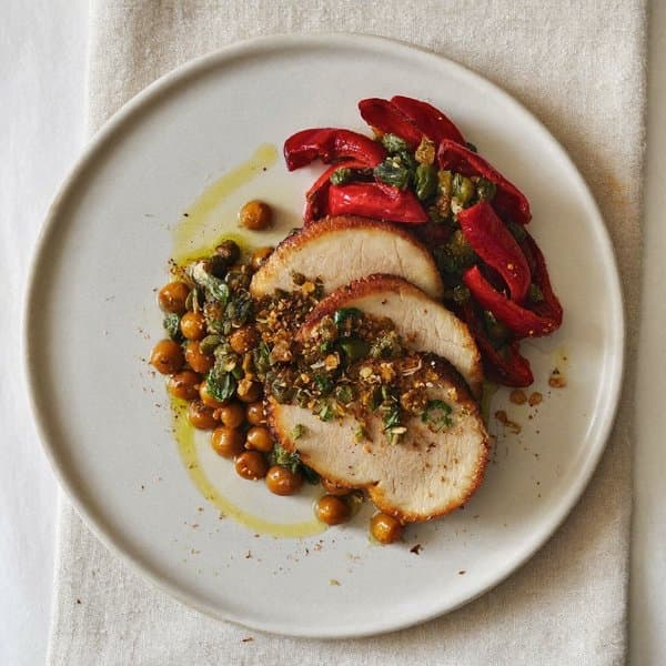 Andalusian Pork Tenderloin with Pumpkin-Seed Picada and Roasted Red Pepper