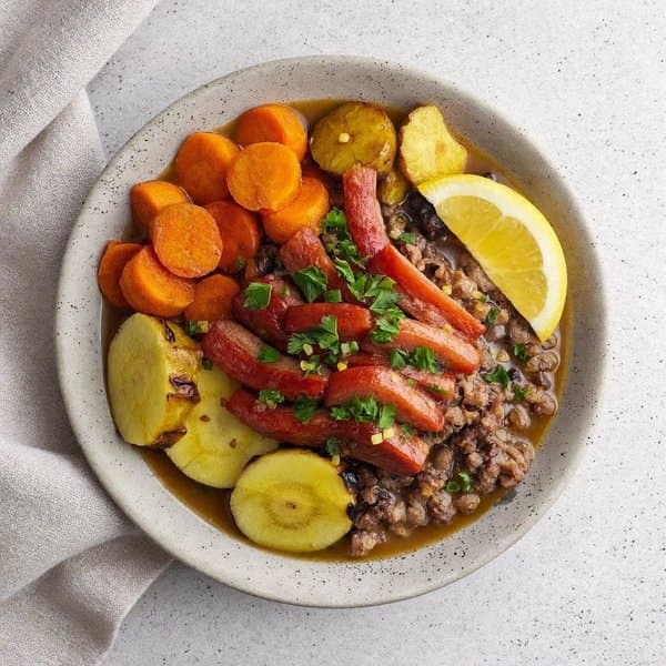 AIP Beef and Calf Liver Lunch Bowl with Cassava and Roasted Roots