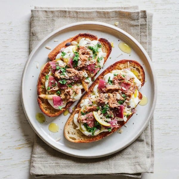 Tuscan Tuna & White Bean Toast with Toasted Sunflower Seeds
