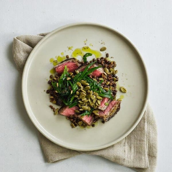 Sardinian Beef and Lentil Lunch with Wilted Chard and Pumpkin-Seed Gremolata