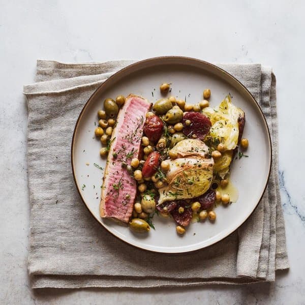 Pugliese Tuna and Chickpea Hash with Roasted Fennel, Olives and Oregano