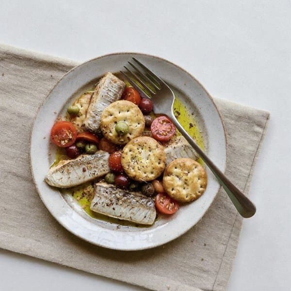 Levantine Sardine Mezze with Olives, Tomato and Za'atar Crackers