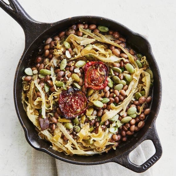 Sicilian Iron Skillet with Lentils, Wilted Chard and Sun-Dried Tomato