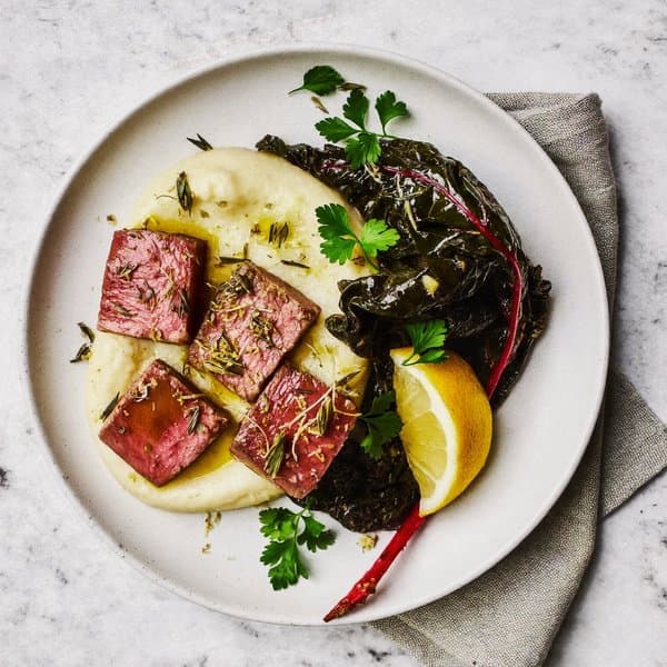 AIP Olive-Oil-Poached Tuna with Cassava Mash and Garlicky Wilted Chard