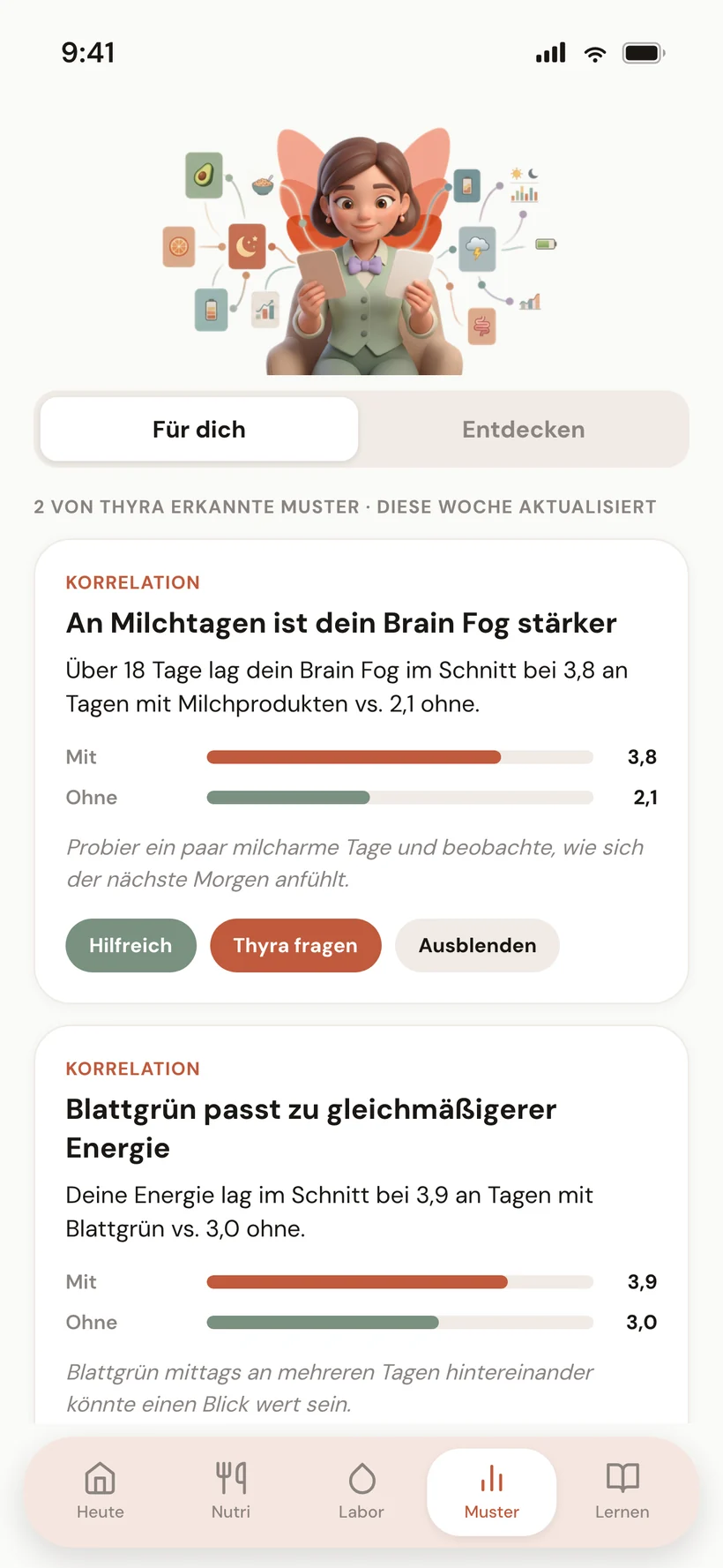 Tagebuch oder Ansicht der Symptom-Lebensmittel-Korrelation