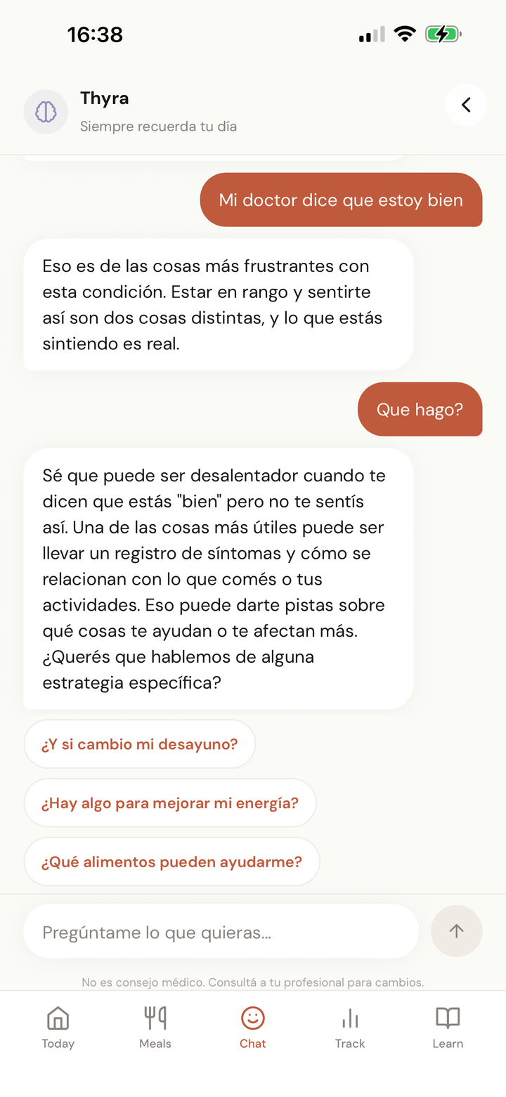 Pantalla de la app de timing de levotiroxina y café de Thyra