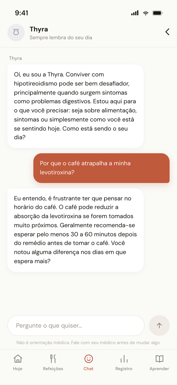 Tela Hoje com o card de horário da medicação — janelas para café, café da manhã e suplementos